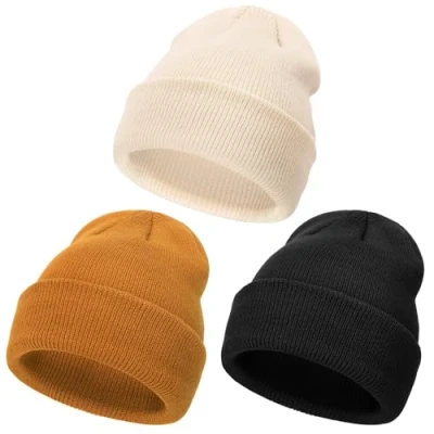 Image of DRESHOW 3 Pieces Toddler Beanie Kids Winter Hats Children Soft Knit Unisex Hat for Baby Boys Girls Warm Cap Beanies Months 6 Years