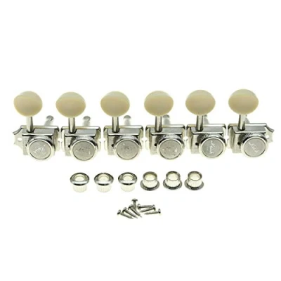 Image of KAISH 6 Inline Guitar Vintage Style Locking Tuners Tuning Keys Lock Machine Heads for Strat Tele Nickel with Ivory Button
