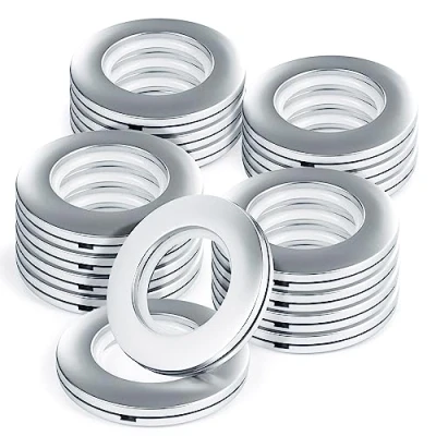 Image of WCIC Curtain Rings with Eyelet 16PCS Grommets Plastic Inner Diameter 40mm DIY for Window Curtain, Shower Locker Room Door Curtains Matte Silver