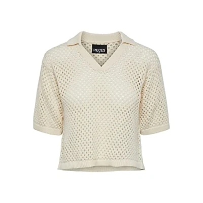 Image of PIECES Women&#039;s Pclaya 2/4 Polo Knit Shirt, White Smoke, L