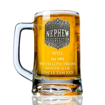 Image of De Walden Nephew Birthday Personalised Pewter Vintage Feature Beer Glass Tankard Nephews Gift Idea