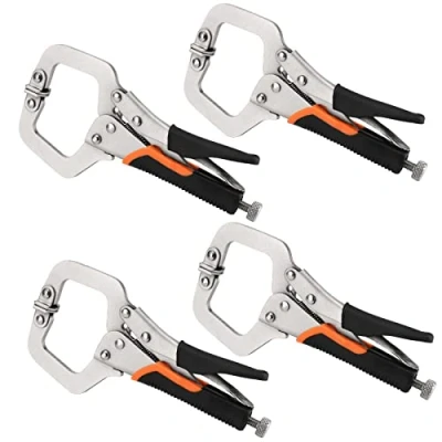 Image of JEUIHAU 4 Pack 6 Inch Metal Grip Locking C Clamp, Adjustable Welding Clamps, Heavy Duty Clamps with Screw and Swivel Pads for Woodworking, Welding, Aligning, Cabinetry