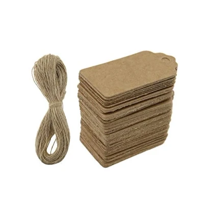 Image of the Lord of Tools 100PCS Kraft Paper Gift Tags with 65.6 Feet Jute Twine Rectangle Craft Hang DIY Price Parcel for Christmas Birthday Wedding Favour Cards 40x20mm Brown