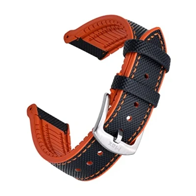 Image of Max Hybrid Premium FKM Rubber &amp; TPU Replacement Watch Strap Compatible with Traditional Watches and Smartwatch 20mm, 22mm Black, Blue, Orange (20mm, Black/Orange Stitch)