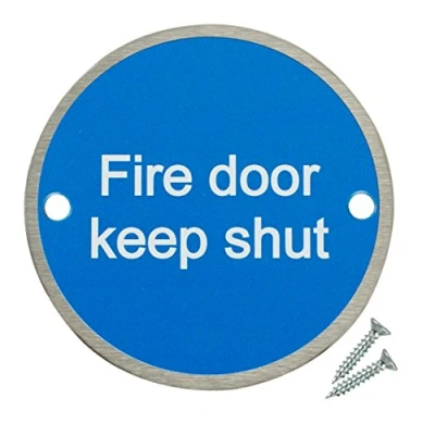 Image of Fire Door Guru® Keep Shut Pack of 10 Stainless Steel Safety Sign 76mm Disc Fixings Included