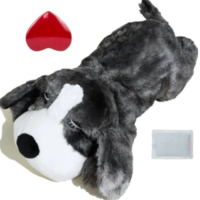 Image of vocheer Puppy Heartbeat Toy, Dog Anxiety Relief Calming Aid Stuffed Animal Behavioral Training Sleep Comfort Soother Plush Toy for Puppies Dogs Cats,Grey