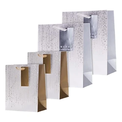 Image of Hallmark Gift Bags, Bags for Presents, Pack of 3, Festive Designs, Christmas, Silver, Gold