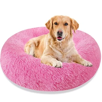 Image of Posh Pooch Donut Pet Bed Round Cushion Marshmellow Faux Fur Cuddler, Calming Fluffy Comfy for Dog and Cat