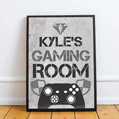 Image of RED OCEAN PERSONALISED Bedroom Sign Boys Wall Art Gamer Gift Gaming Son (A4 Print with Black Frame Room XB)