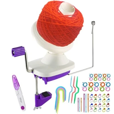 Image of Yarn Ball Winder, Convenient Purple Winder for Yarn, Combo with Easy Installation Storage + 53 Pieces Stitch Knitting Needles 1 scissors