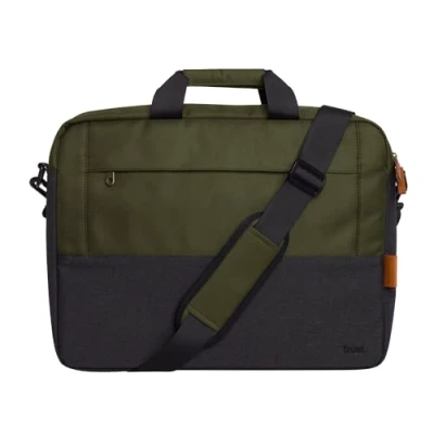 Image of Trust Lisboa Laptop Bag Case 16 inch, Travel with Trolley Strap, Made from Recycled Plastic, Business Work Bag, Shoulder for Men, Women, College, MacBook, HP, Dell, Asus, Lenovo Green