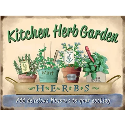 Image of Shawprint KITCHEN HERB GARDEN RETRO VINTAGE STYLE METAL TIN WALL PLAQUE SIGN NOVELTY GIFT (10&quot; x 8&quot;)