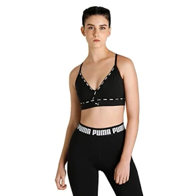Image of Puma Women&#039;s Low Impact Strong Strappy Bra Underwear Top, Black, XS UK