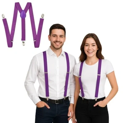 Image of FNA Fashions Mens Ladies Unisex Adjustable Slim Braces Trouser Suspenders Clip On Fancy Dress (Purple)
