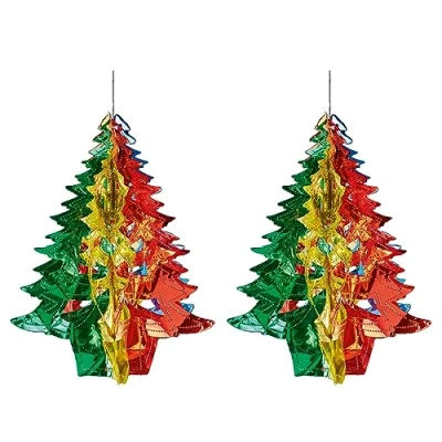 Image of Foil Ceiling Decorations Multi Colour Christmas 2 Tone Set 30cm Tree