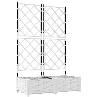 Image of vidaXL Garden Planter with Trellis 2 pcs White 80x40x125.5 cm