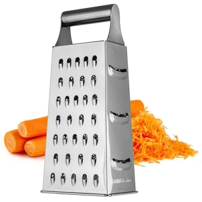 Image of KADAX Box Grater, Stainless Steel Hand Held Grater with Handle for Coarse and Fine Grating, Four Sided Kitchen Shredder Cheese, Vegetable