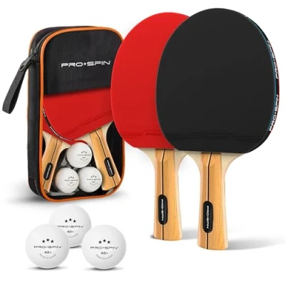 Image of PRO SPIN Table Tennis Bats 2 Player Set High Performance and Balls, Compact Storage Case Perfect for any Outdoor/Indoor 3 Star Ping Pong Balls