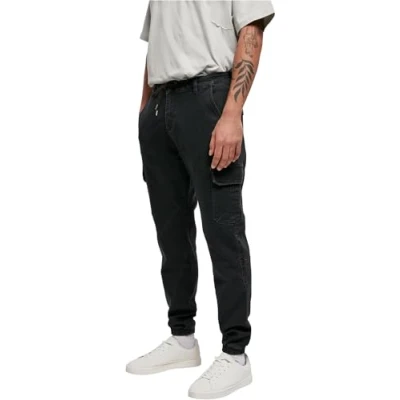 Image of Urban Classics Knitted Cargo Jogging Pants trousers, Men&#039;s, Size: 32, Black