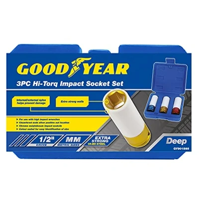 Image of Alloy Wheel Nut Deep Impact Socket Set 1/2&#039;&#039; Drive 17 19 21mm 901865 Goodyear
