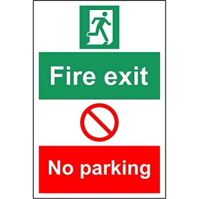 Image of Fire exit no parking safety sign 3mm Aluminium 300mm x 200mm
