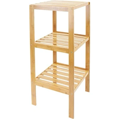 Image of GREY LOOK Bamboo Rack 3 Tier Wooden Corner Shelving Unit, Free Standing Rack, Multifunctional Storage Maple Bookcase for Living Room (Bamboo Tier)