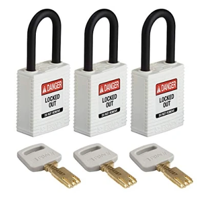 Image of SafeKey Lockout Padlock Nylon White 1.5&quot; Plastic Shkl, Pack of 3
