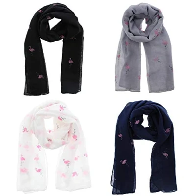 Image of Zac&#039;s Alter Ego Set of 4 Ladies Lightweight Assorted Colour Glitter Flamingoes Print Scarves