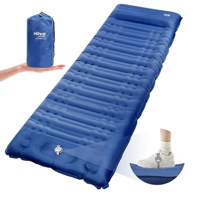 Image of HiiPeak Sleeping Pad Ultralight Inflatable Mat with Built in Foot Pump &amp; Pillow, Compact Waterproof Camping Air Mattress for Camping, Backpacking, Hiking, Tent Trap Traveling (Navy Blue)