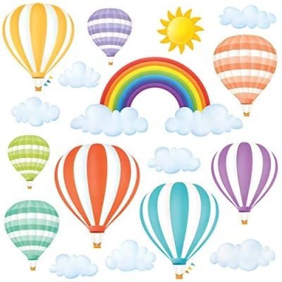 Image of DECOWALL DS8 1801 Rainbow and Hot Air Balloons Kids Wall Stickers Decals Peel Stick Removable for Nursery Bedroom Living Room Art murals Decorations