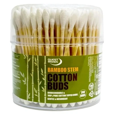 Image of 200Pcs Bamboo Cotton Buds Biodegradable and Compostable Ear Bud Eco Friendly Q Tips Swab for Wound Sanitary Cleaning Makeup