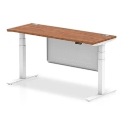 Image of Air 1600x600 Height Adjustable Desk Walnut CP White Leg Modesty Panel