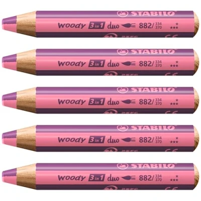 Image of Multi Talented Pencil STABILO woody 3 in 1 duo Pack of 5 Pink/Lilac