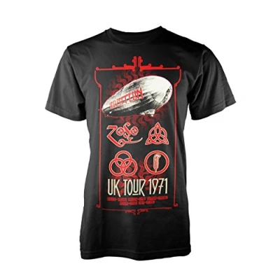 Image of Led Zeppelin Men&#039;s Ledzeppelin_UK Tour &#039;71 BL_TS: L T Shirt, Black (Black Black), Large (Size:Large)