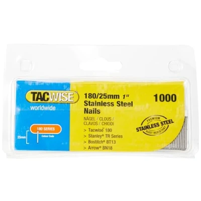 Image of Tacwise 1066 Type 180 / 25 mm Stainless Steel 18G Brad Nails, Pack of 1000
