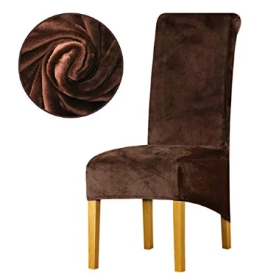 Image of LANSHENG Velvet Dining Chair Covers, Stretch Large Slipcovers for Chairs Set of 4, Washable Removable Kitchen Seat Protector Room (Coffee, 4)