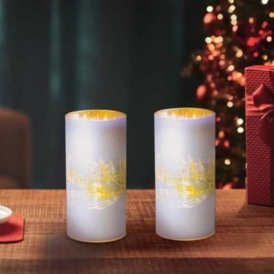Image of Three Kings Pack of 2 Christmas Festive Warm White LED Wonder Lights Lantern Lamp 15cm High Table Top Decoration Winter Snow Scene