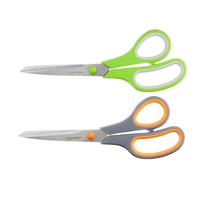 Image of Amazon Basics Multipurpose Comfort Grip, PVD Coated, Stainless Steel Office Scissors, Pack of 2, Green and Gray