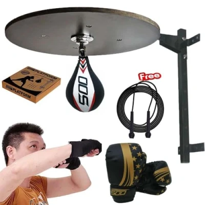 Image of Adult Speedball Platform Boxing Bag MMA Speed Training Punching Leather Ball Wall Mount Metal Bracket