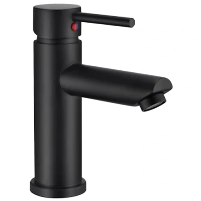 Image of Peppermint Basin Taps Matte Black Bathroom Mono Single Lever Mixer Tap Sink with Hot and Cold Hoses