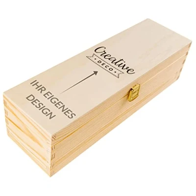 Image of Creative Deco Personalised Unpainted Wooden Wine Box with Clasp 1 Bottle 35.1x11x10cm Your Photo/Logo/Image Natural Wood Holder Gift Storage Chest UV Print Presentation