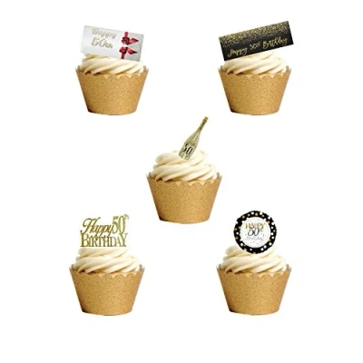 Image of Top That 24 Stand Up Premium EDIBLE Wafer Paper Happy 50th Fiftieth Birthday themed Cake Toppers Decorations