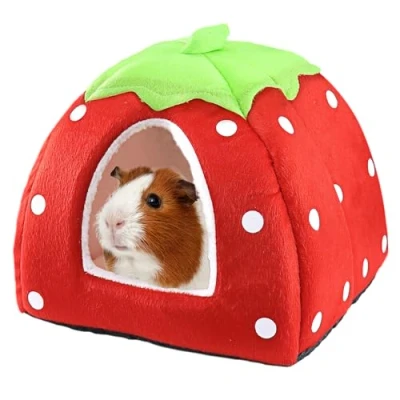 Image of Small Pet Bed for Rabbit Guinea Pig Hamster Bunny Animals Warm Sleeping House Winter (Red)