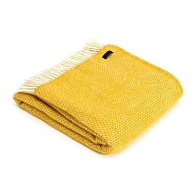 Image of Tweedmill Textiles 100% Pure New Wool Beehive Throw, Mustard, 150x180cm