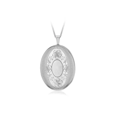 Image of Tuscany Silver Women&#039;s 925 Sterling Rhodium Plated 20 mm Flower Locket Pendant on 25PG Panza Curb Chain of Length 46 cm/18 Inch