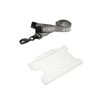 Image of ID Card It 1 Staff Neck Strap Lanyard &amp; Pass Badge Holder (Grey Plastic Clip)