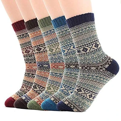 Image of SMALUCK Men Socks/Women Socks, 5 Pairs Lady Socks Thermal Knit Warm Casual Wool Crew Winter for Women