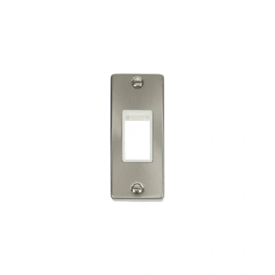 Image of Click Deco 1G MiniGrid Single Aperture Unfurnished Architrave Plate Satin Chrome White Inserts