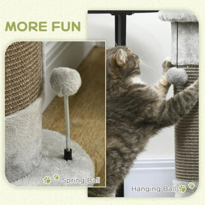 Image of PawHut 58cm Cat Scratching Post for Corner Wall, Claw Scratcher, with Smooth Plush, Sisal Rope, Toy Balls, Stable Base Grey