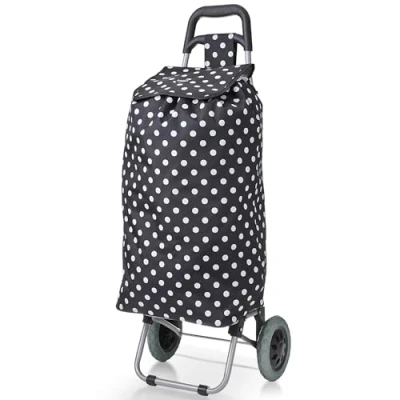 Image of Hoppa 57Ltr Lightweight Shopping Trolley 2024 Model, Hard Wearing &amp; Foldaway for Easy Storage With 1 years Guarantee (Black Polka Dot)